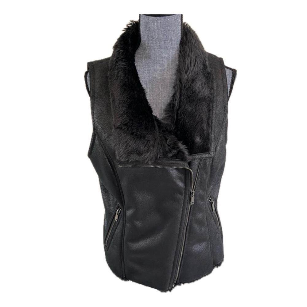 Banana Republic Black Faux Fur Vest
